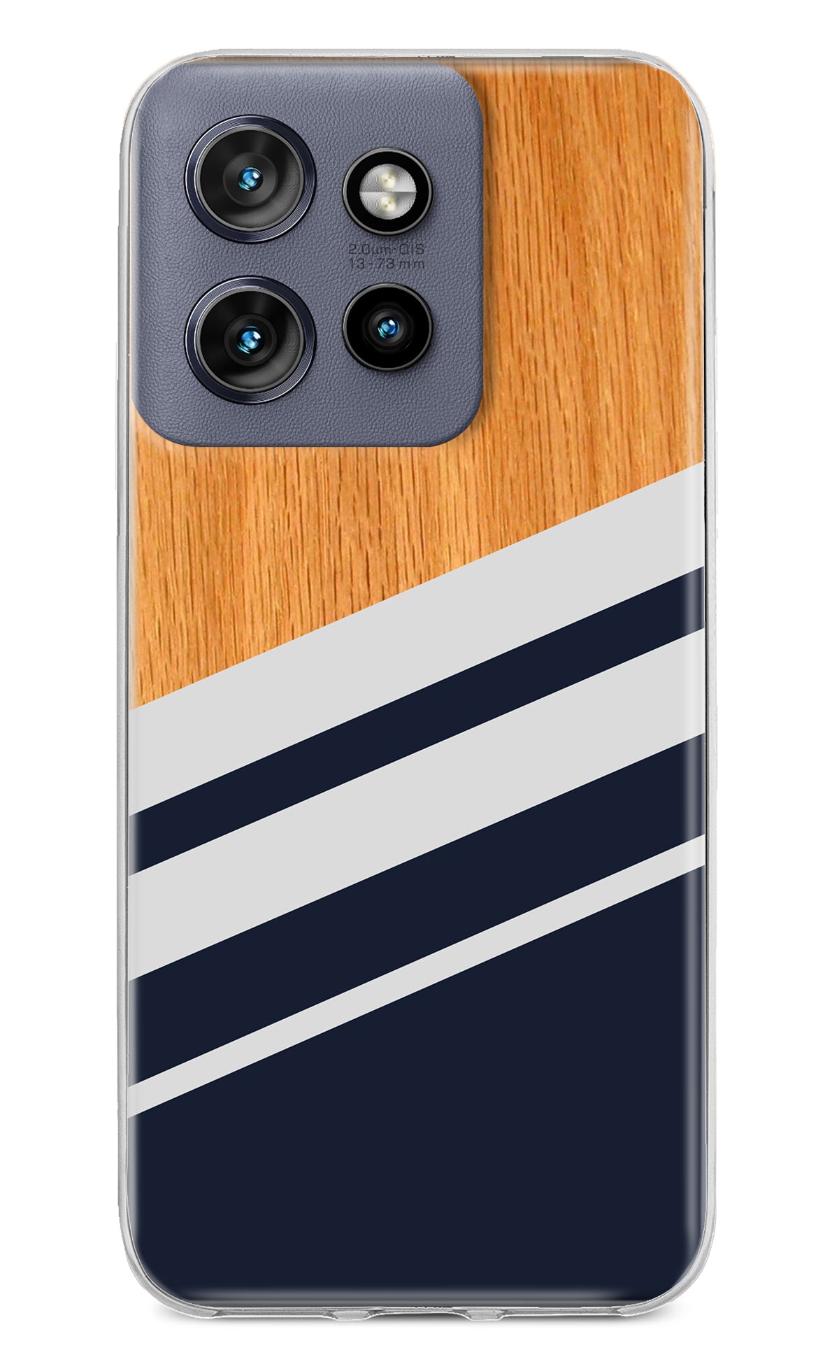 Blue and white wooden Moto Edge 50 Neo Back Cover