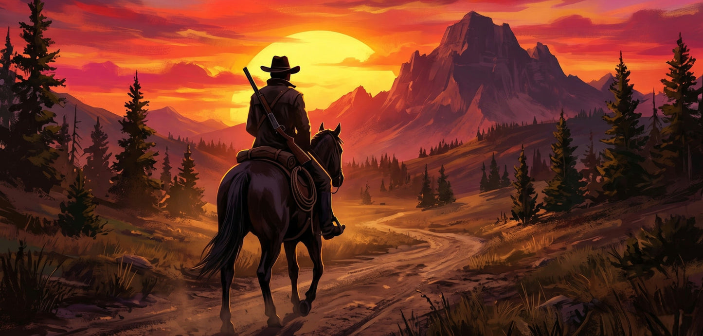 Wild West mousepad design - 23x11 inch large gaming desk mat by Casekaro