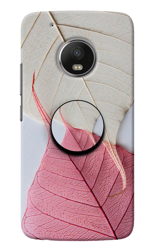 White Pink Leaf Moto G5 plus Pop Case