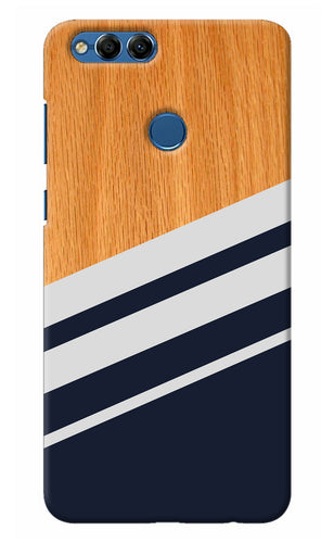 Blue and white wooden Honor 7X Back Cover