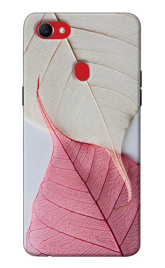 White Pink Leaf Oppo F7 Back Cover