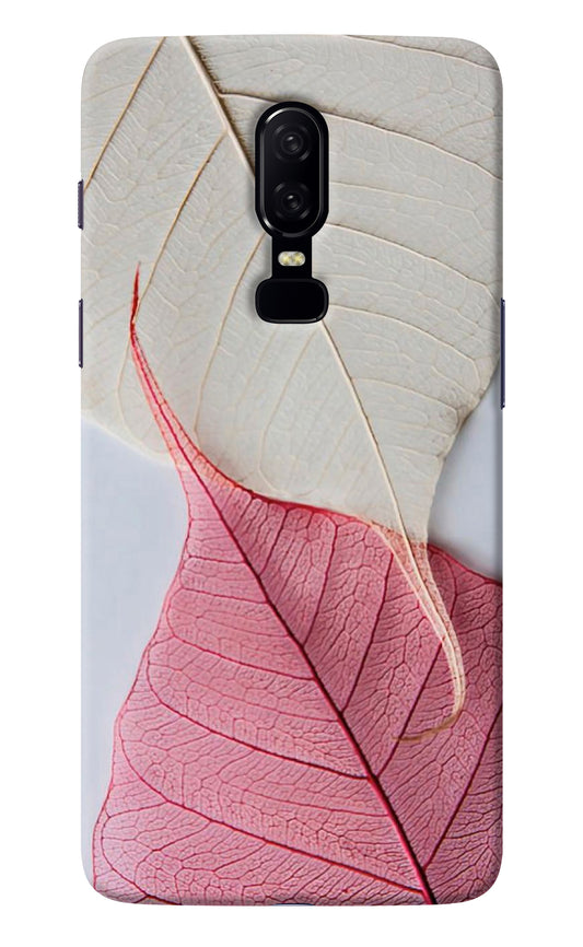 White Pink Leaf Oneplus 6 Back Cover