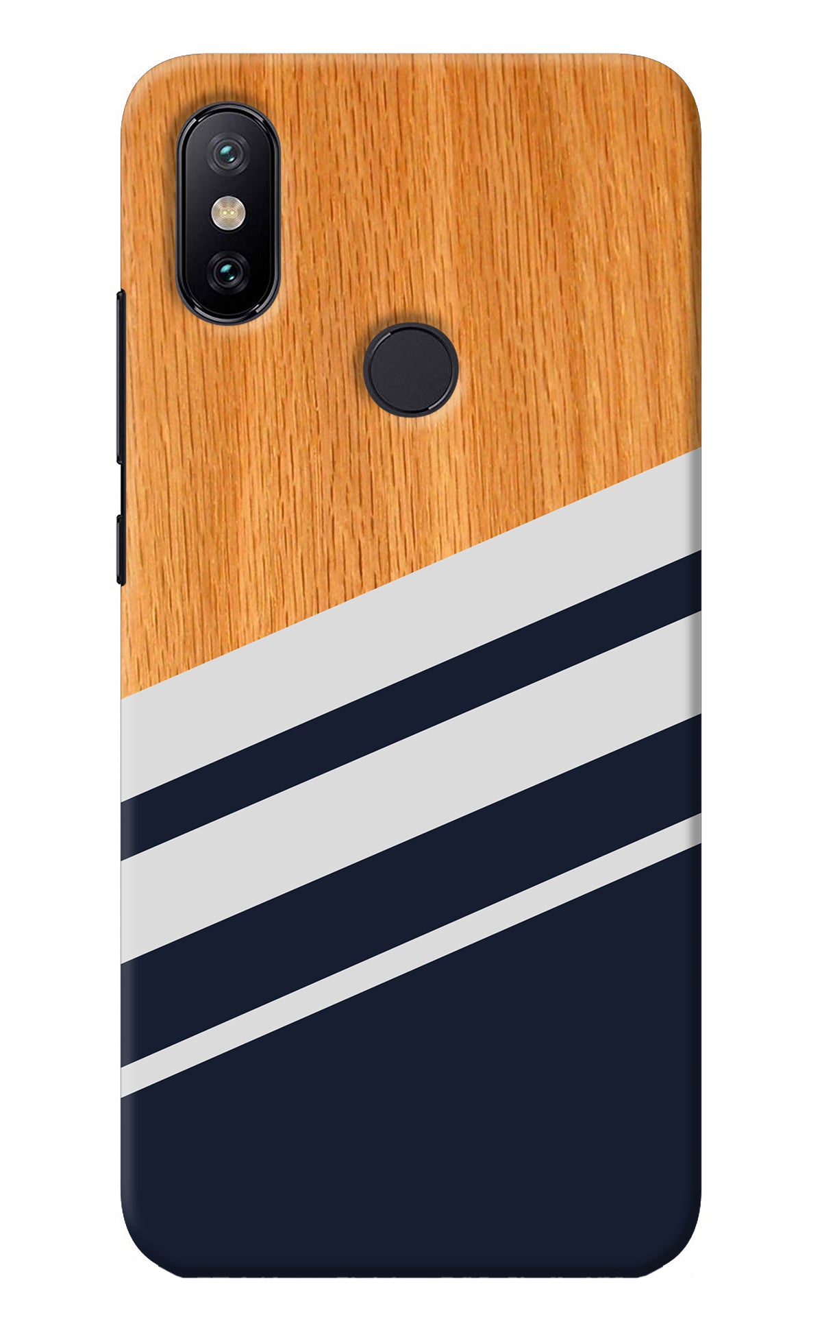 Blue and white wooden Mi A2 Back Cover
