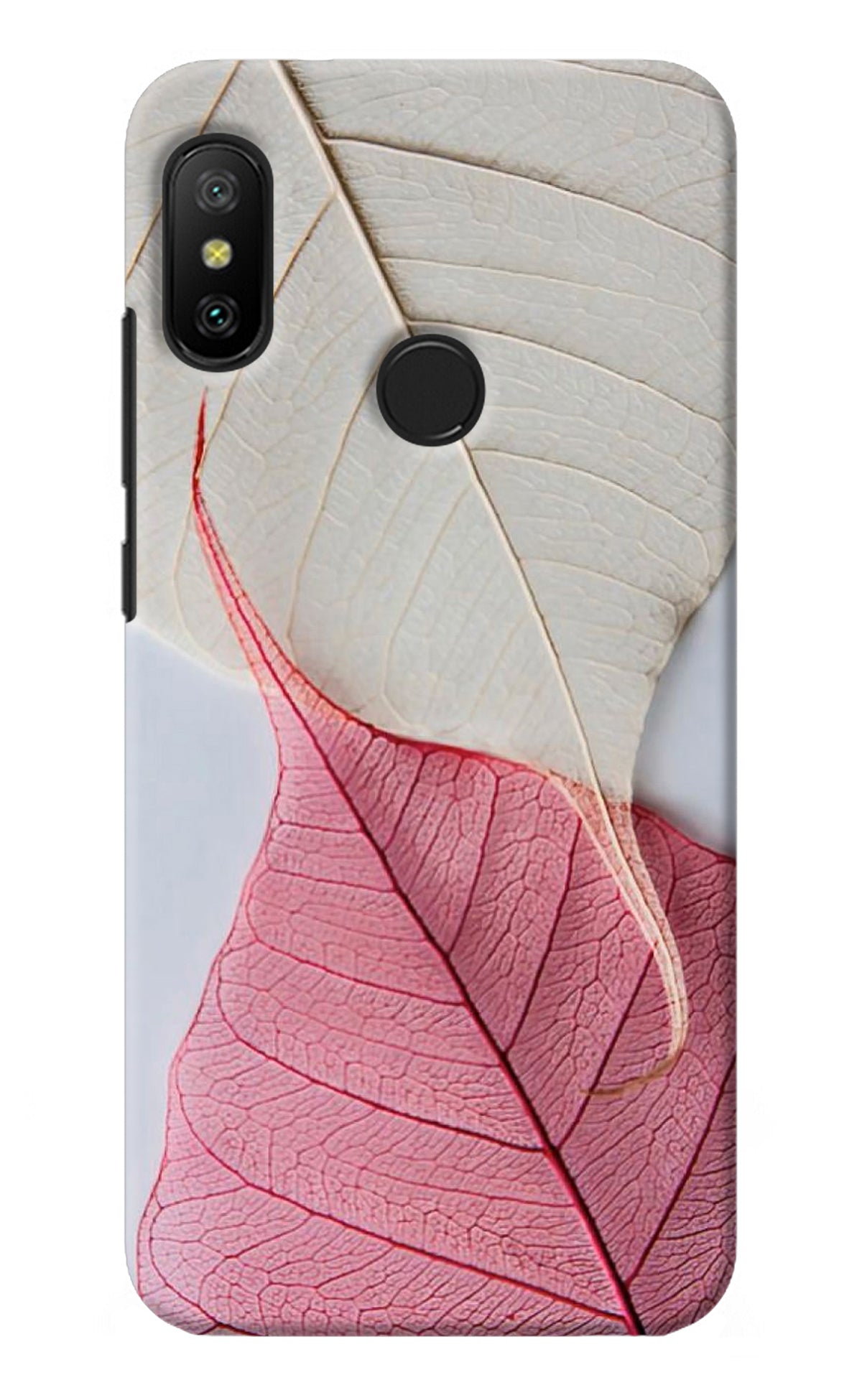 White Pink Leaf Redmi 6 Pro Back Cover