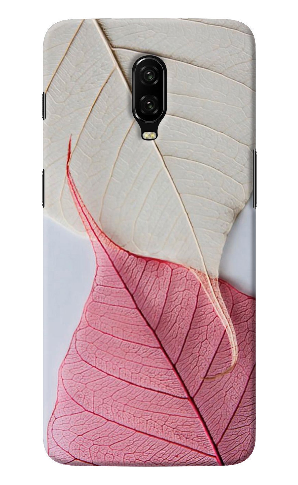 White Pink Leaf Oneplus 6T Back Cover