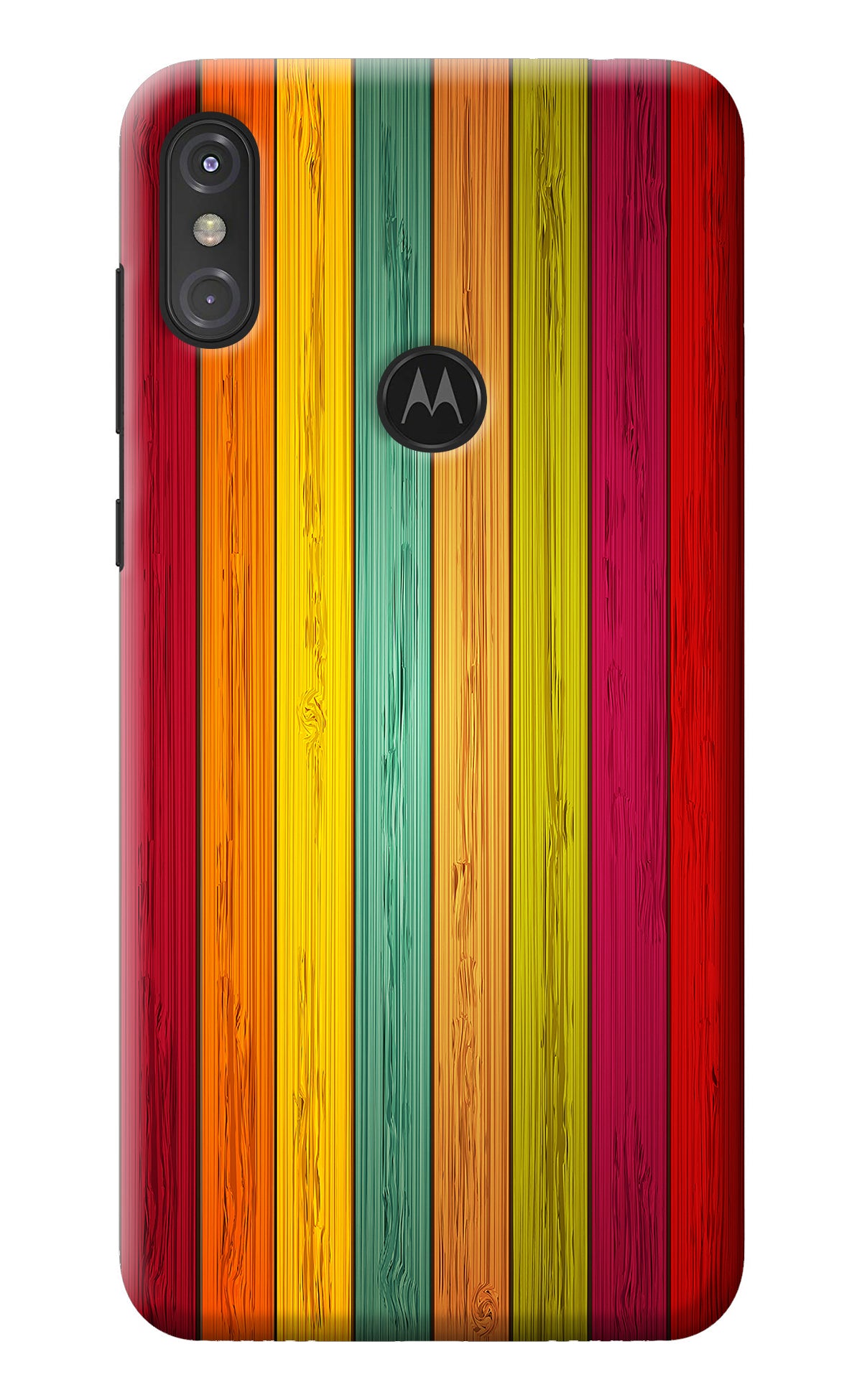 Multicolor Wooden Moto One Power Back Cover