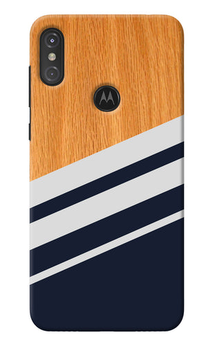 Blue and white wooden Moto One Power Back Cover