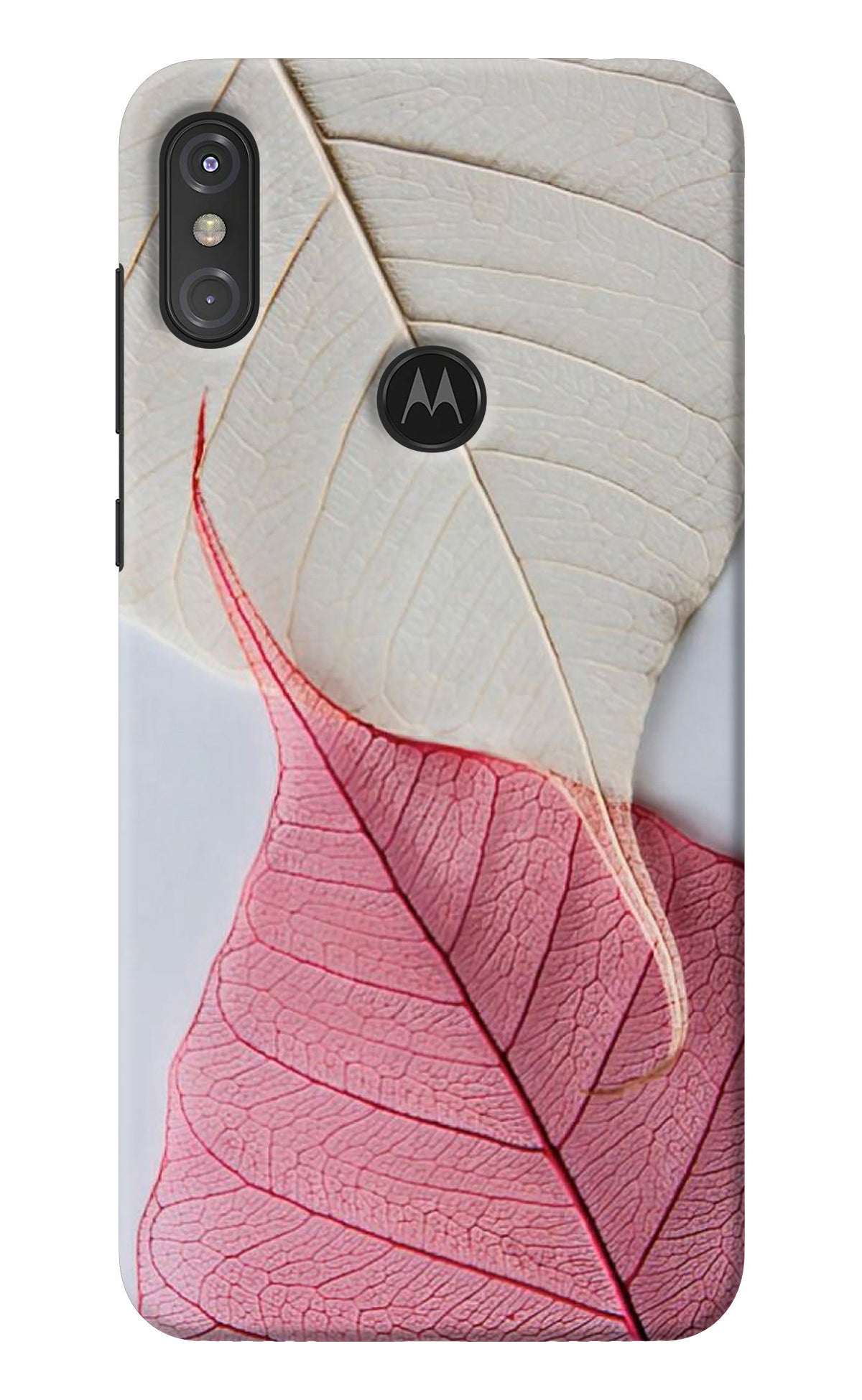 White Pink Leaf Moto One Power Back Cover