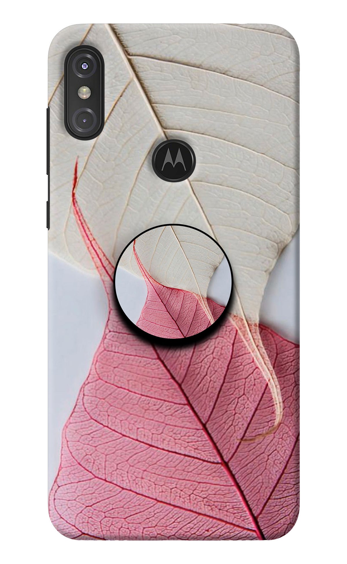 White Pink Leaf Moto One Power Pop Case