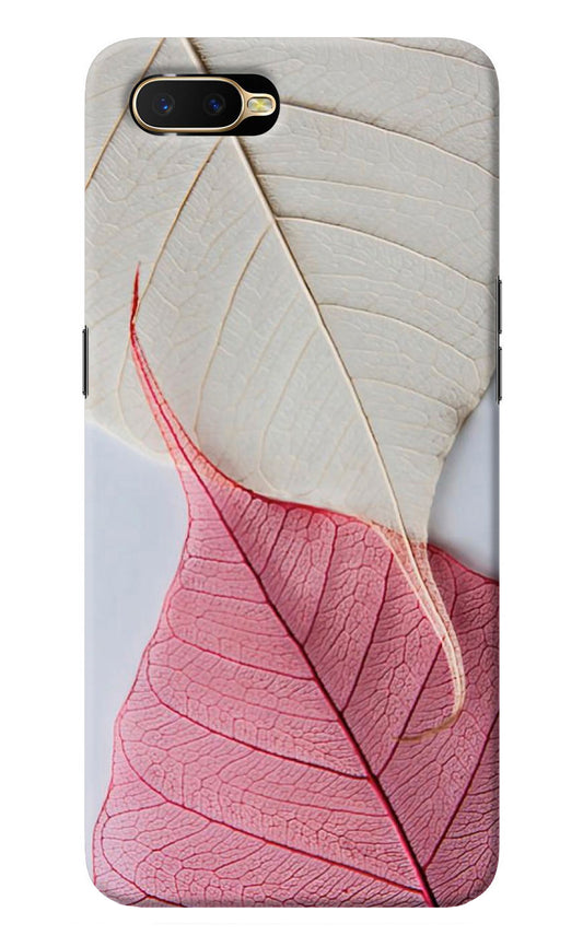 White Pink Leaf Oppo K1 Back Cover