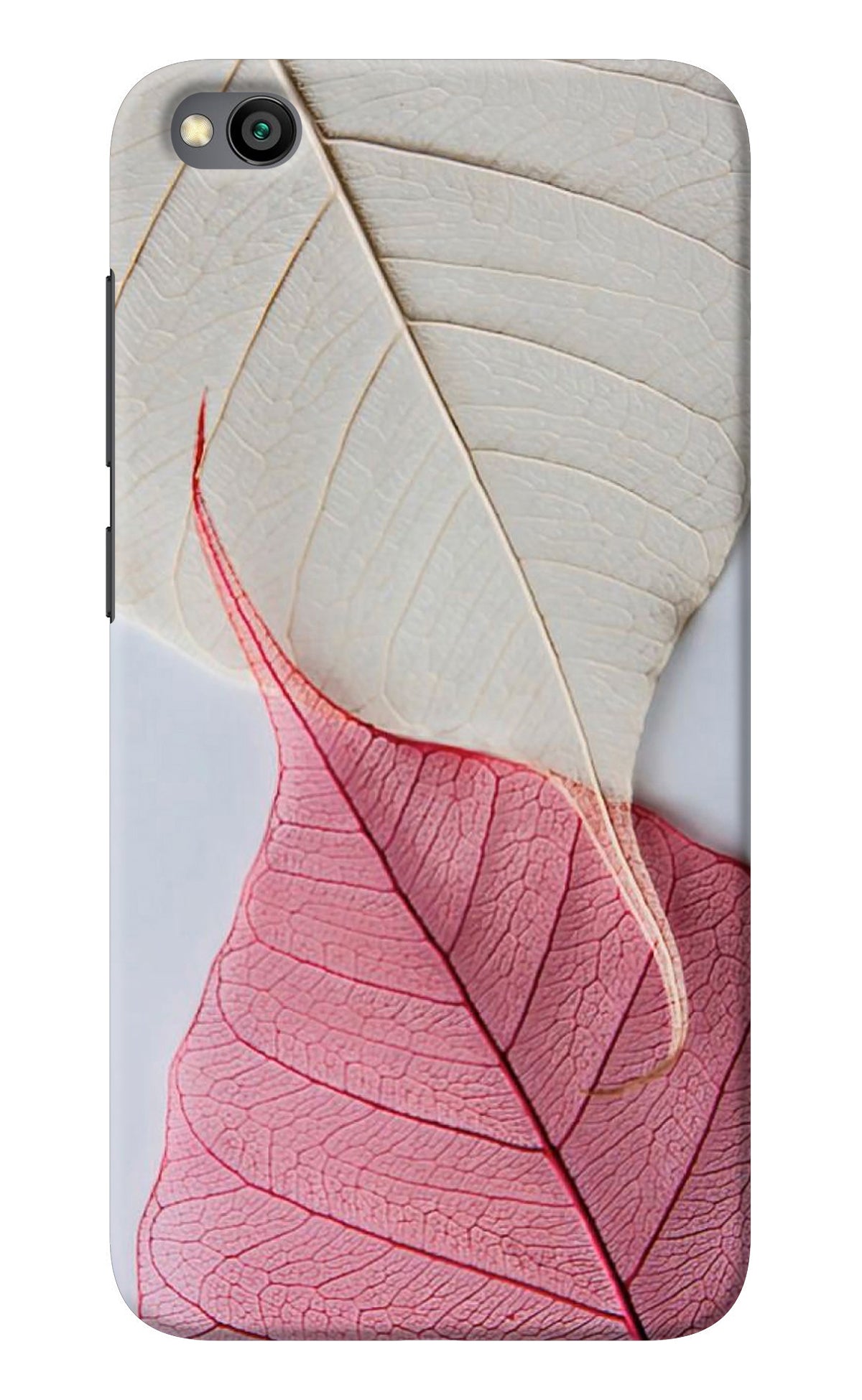 White Pink Leaf Redmi Go Back Cover