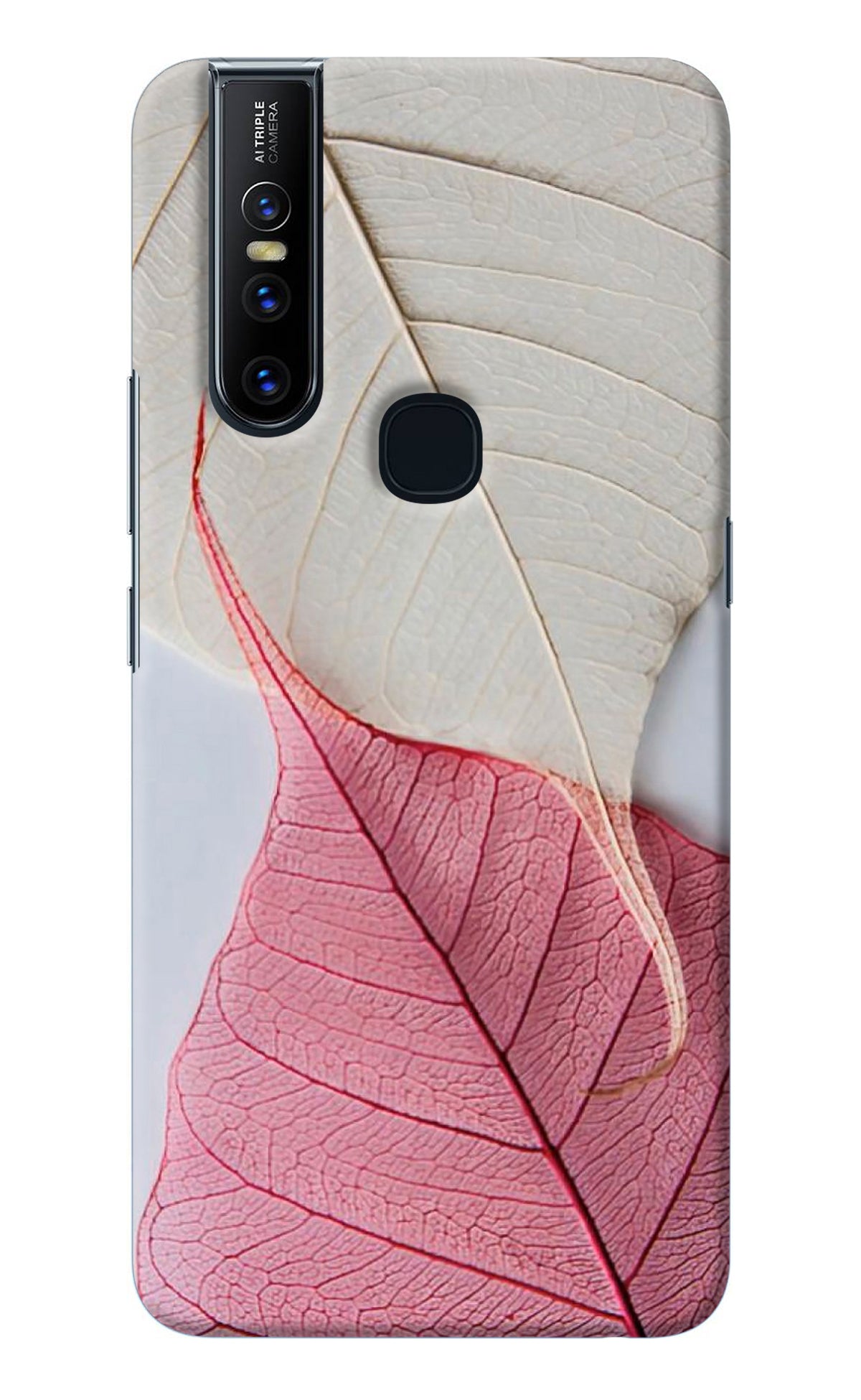 White Pink Leaf Vivo V15 Back Cover