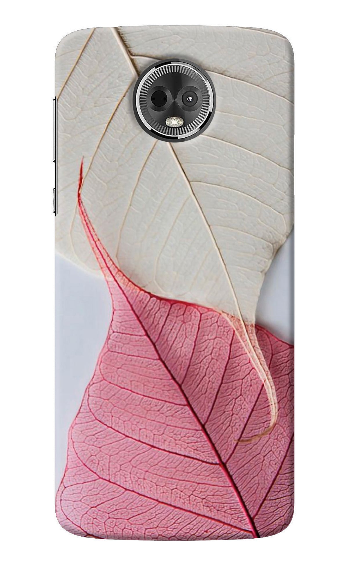 White Pink Leaf Moto E5 Plus Back Cover