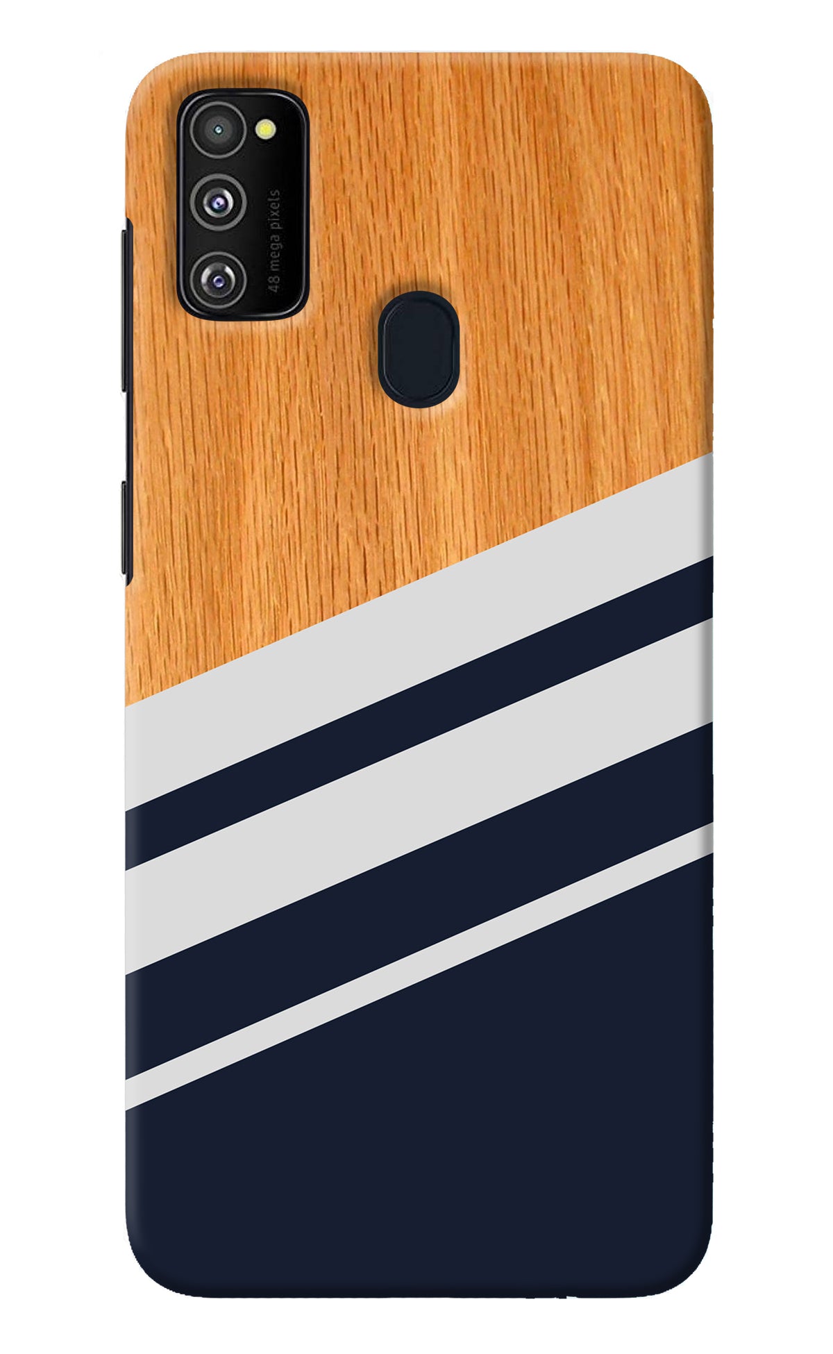 Blue and white wooden Samsung M30s Back Cover