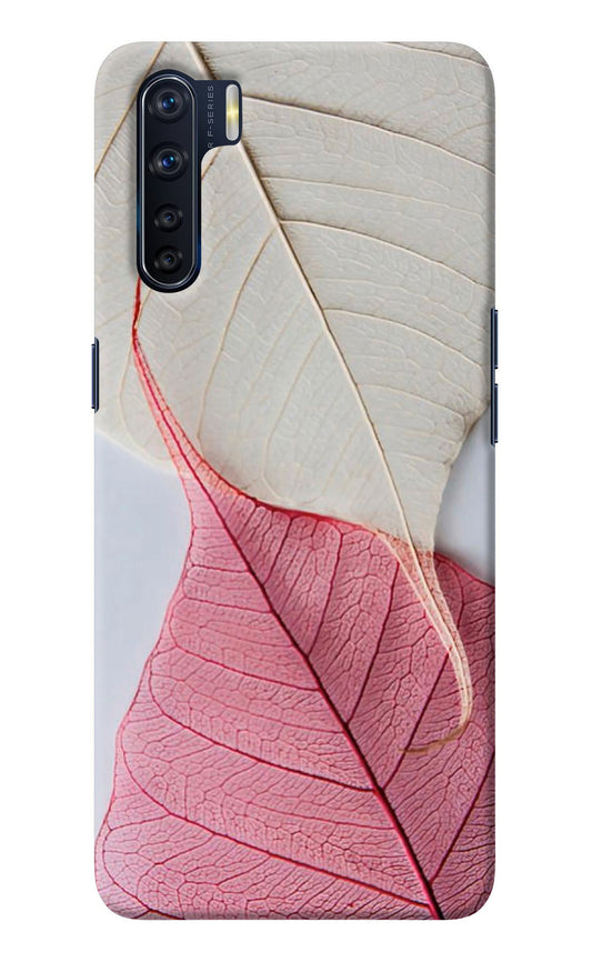 White Pink Leaf Oppo F15 Back Cover