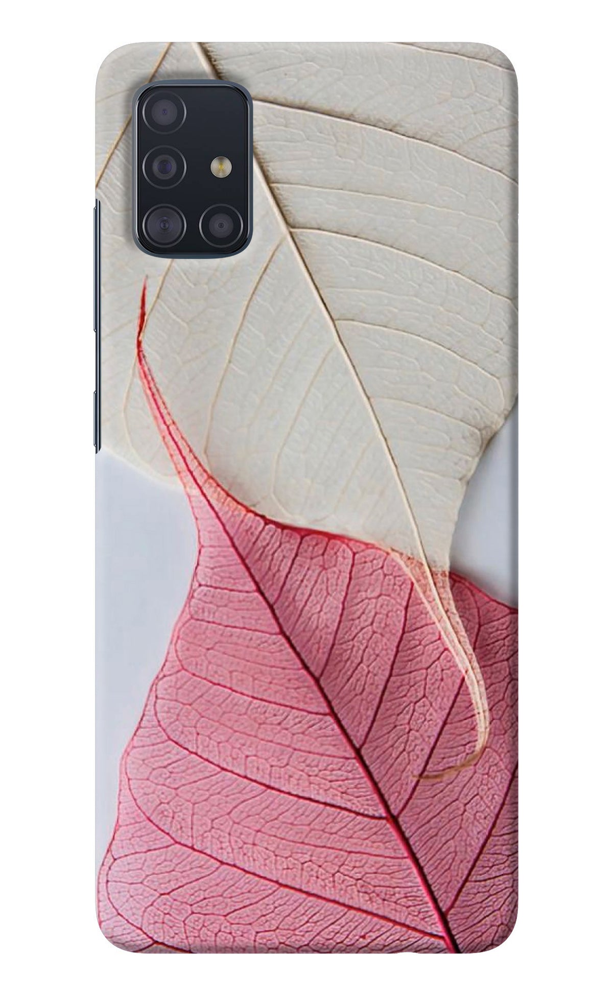 White Pink Leaf Samsung A51 Back Cover