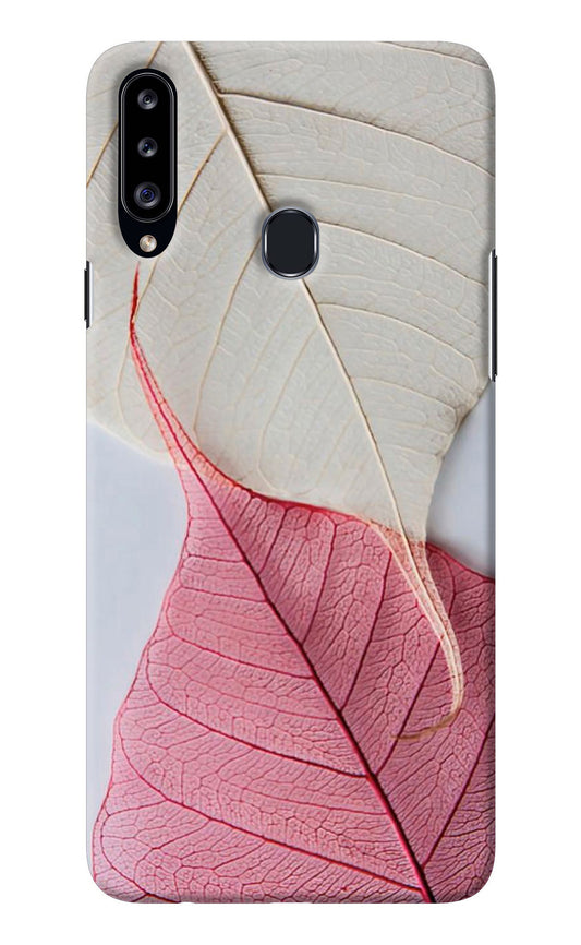 White Pink Leaf Samsung A20s Back Cover
