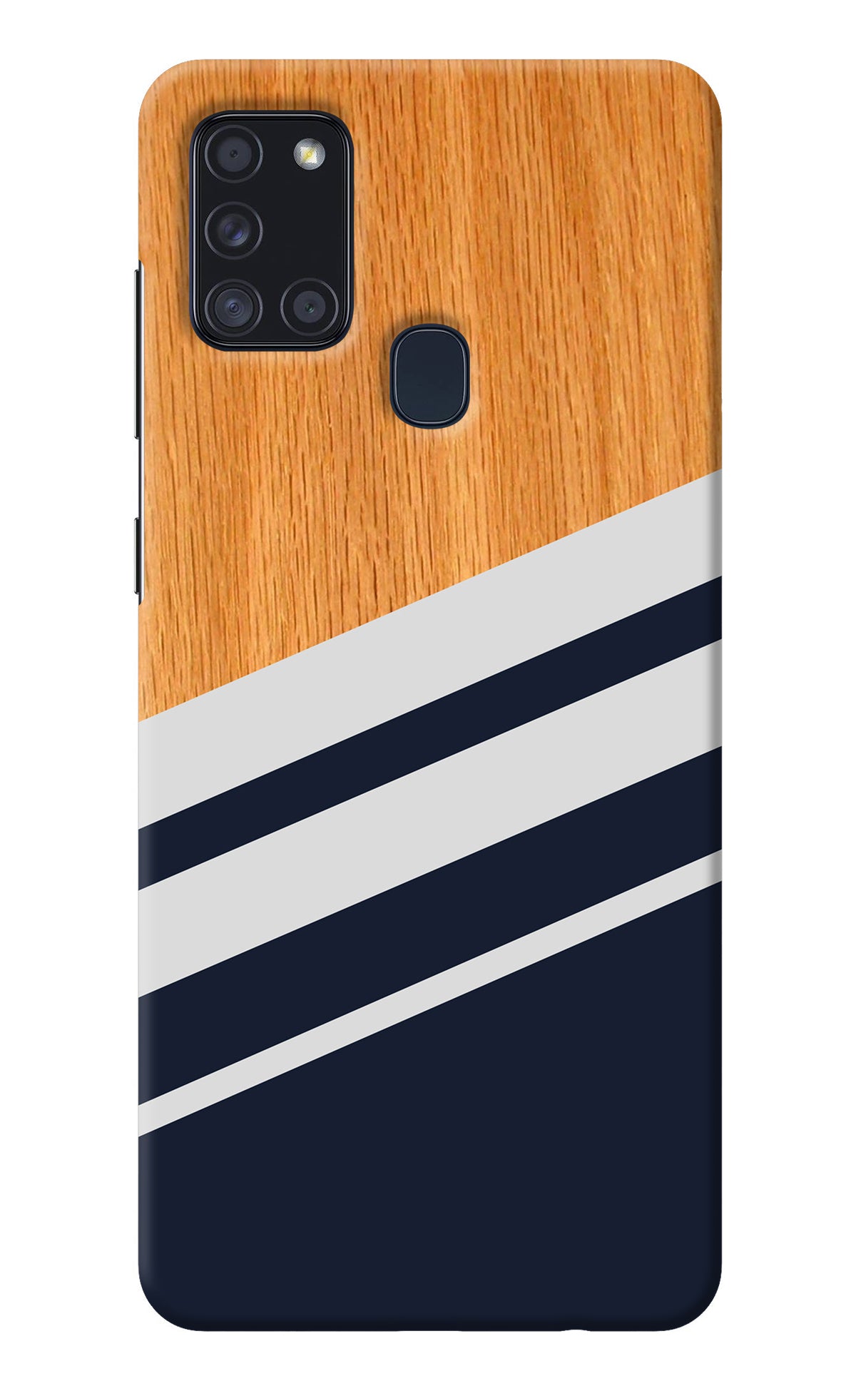 Blue and white wooden Samsung A21s Back Cover