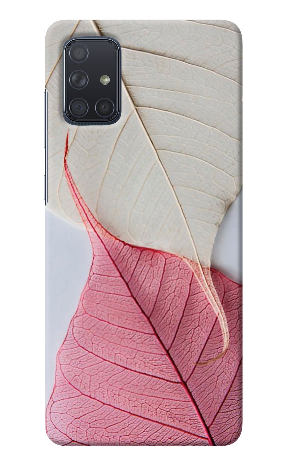 White Pink Leaf Samsung A71 Back Cover