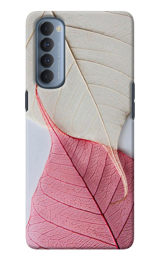 White Pink Leaf Oppo Reno4 Pro Back Cover