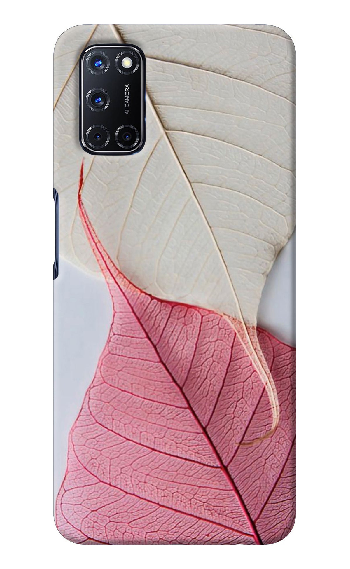 White Pink Leaf Oppo A52 Back Cover