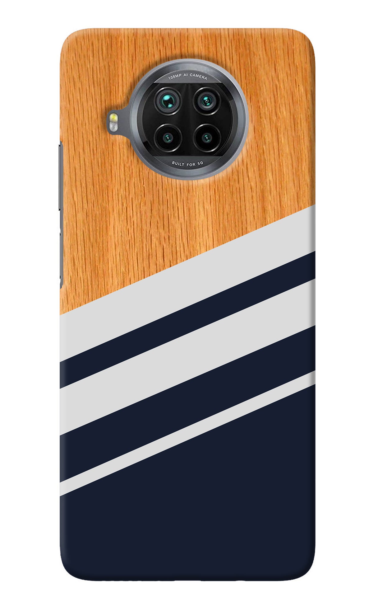 Blue and white wooden Mi 10i Back Cover