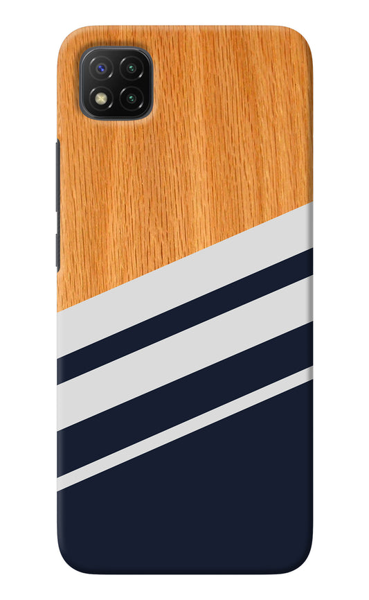 Blue and white wooden Poco C3 Back Cover