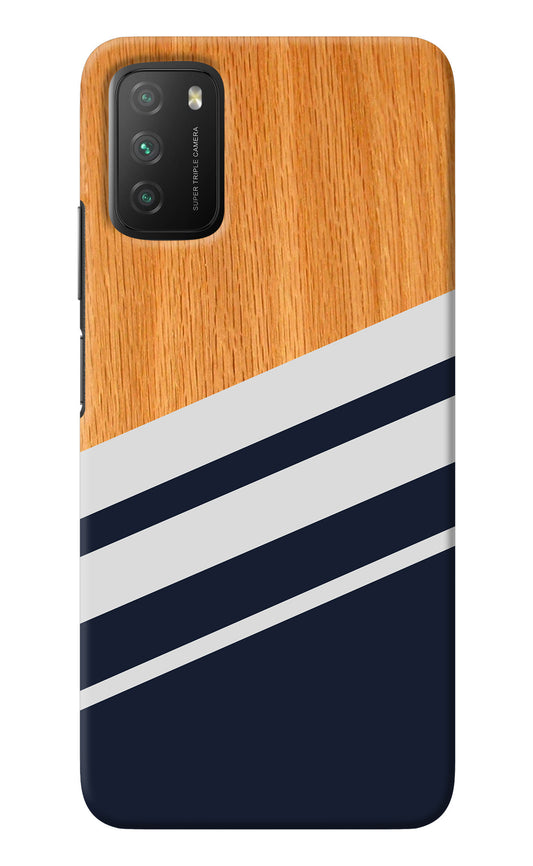 Blue and white wooden Poco M3 Back Cover