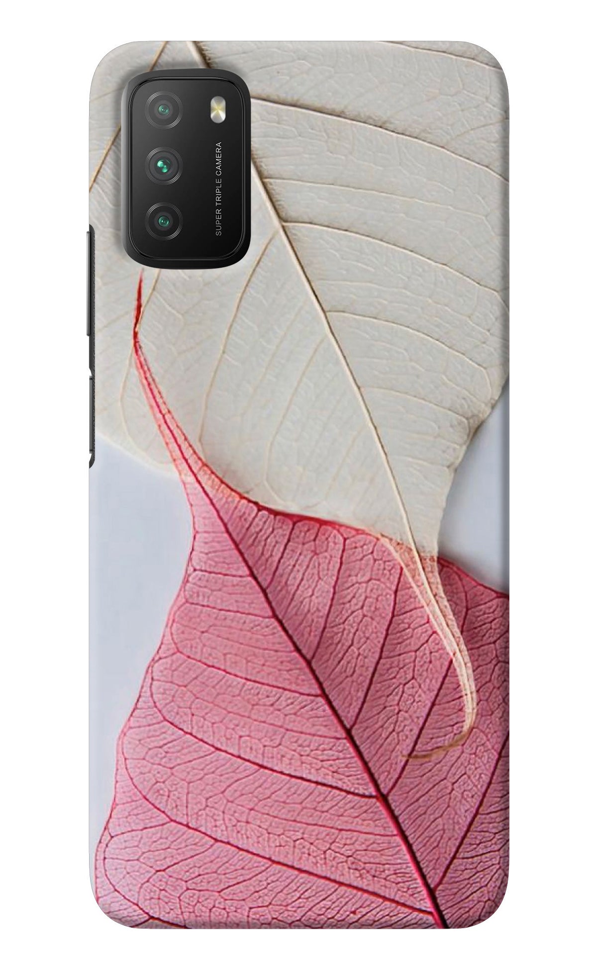 White Pink Leaf Poco M3 Back Cover