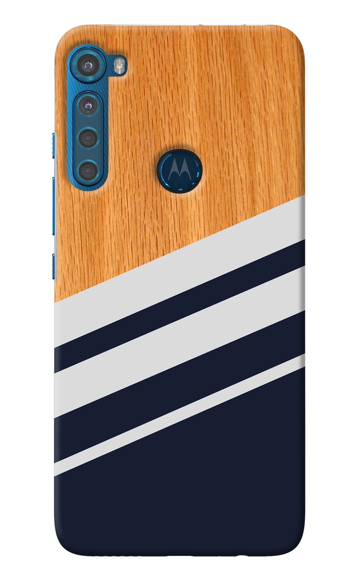 Blue and white wooden Motorola One Fusion Plus Back Cover