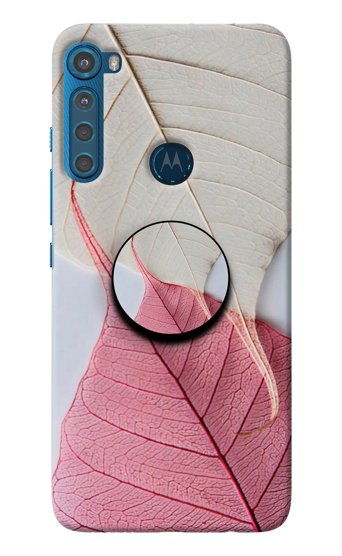 White Pink Leaf Motorola One Fusion Plus Pop Case