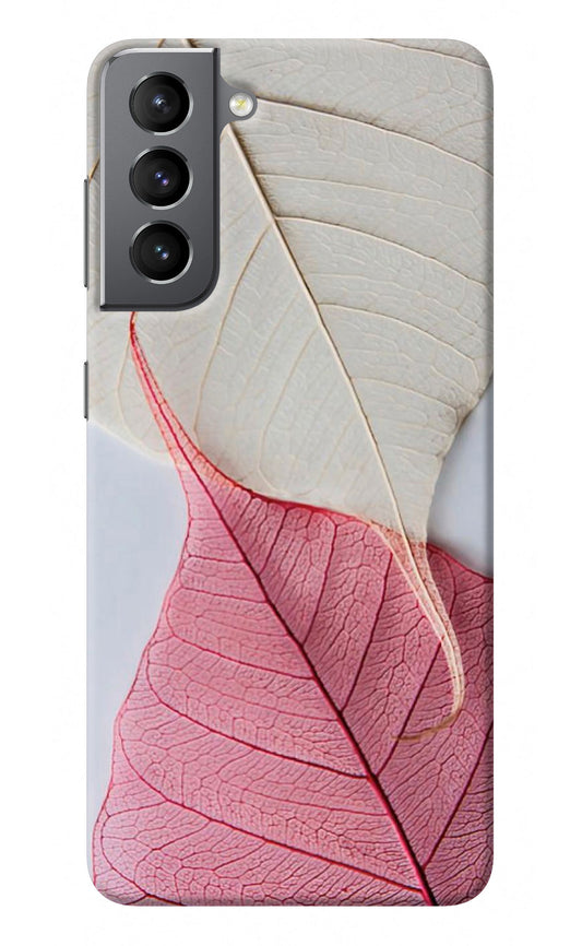 White Pink Leaf Samsung S21 Back Cover