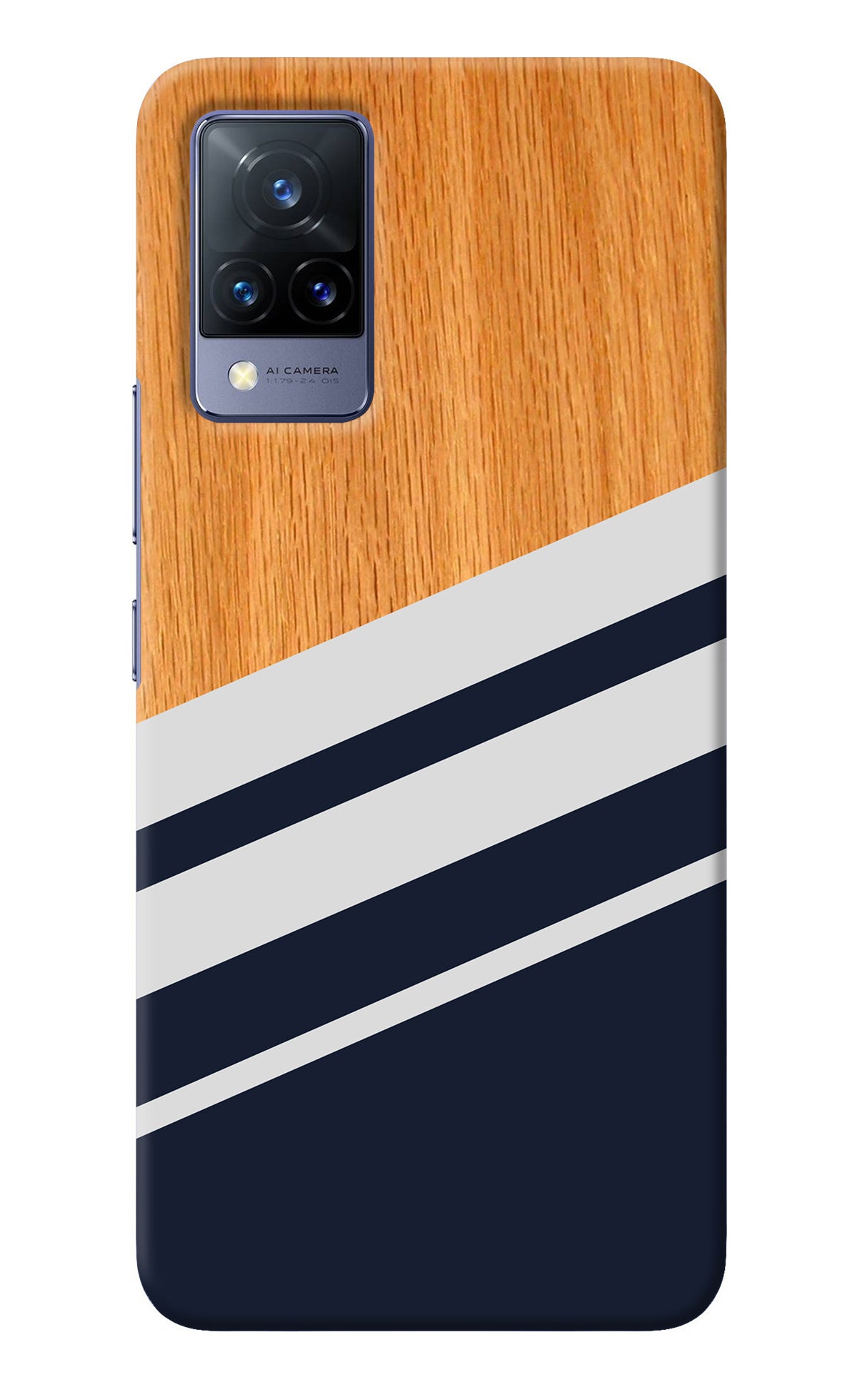 Blue and white wooden Vivo V21 Back Cover