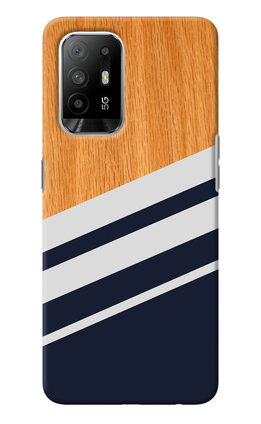 Blue and white wooden Oppo F19 Pro+ Back Cover