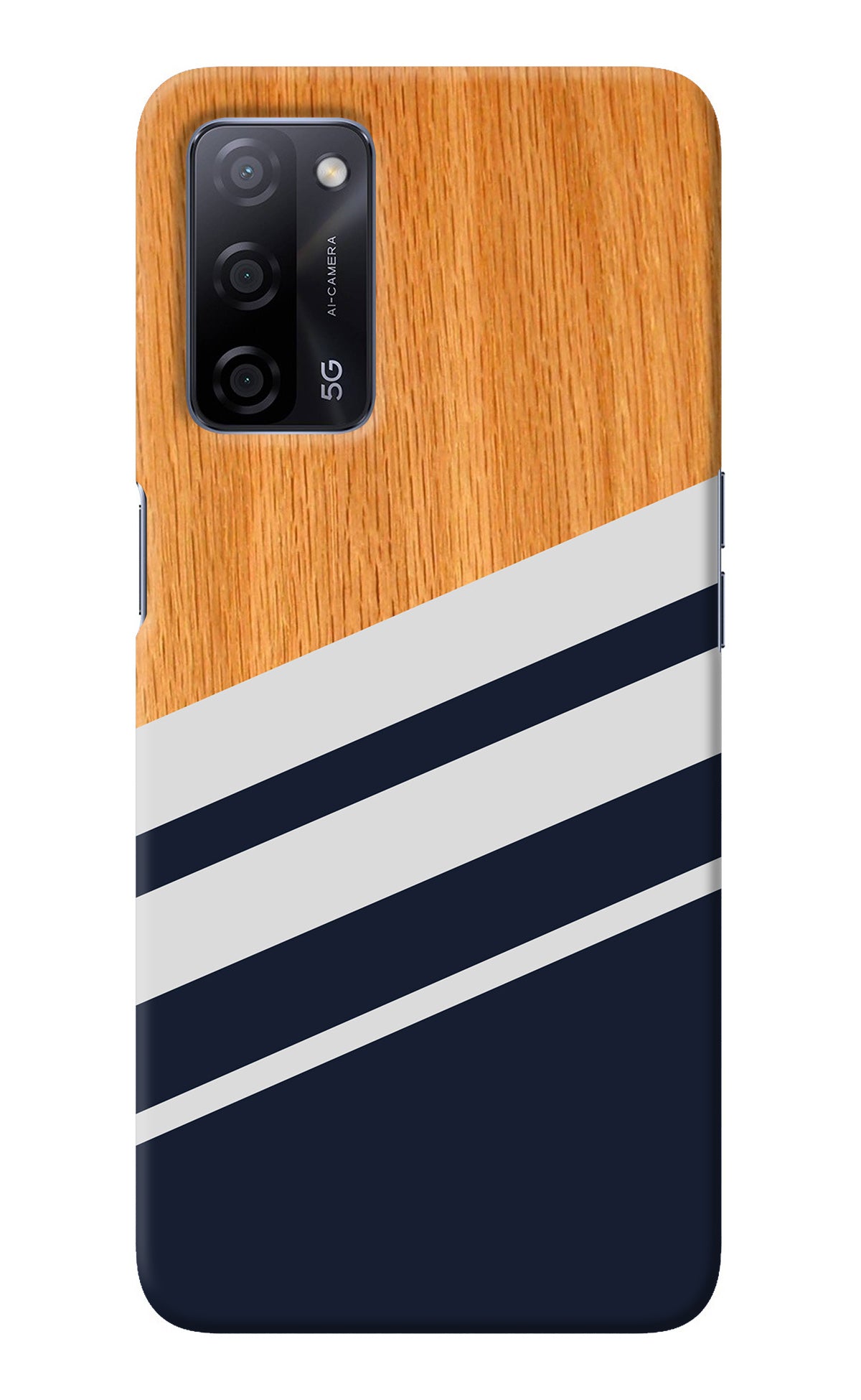 Blue and white wooden Oppo A53s 5G Back Cover