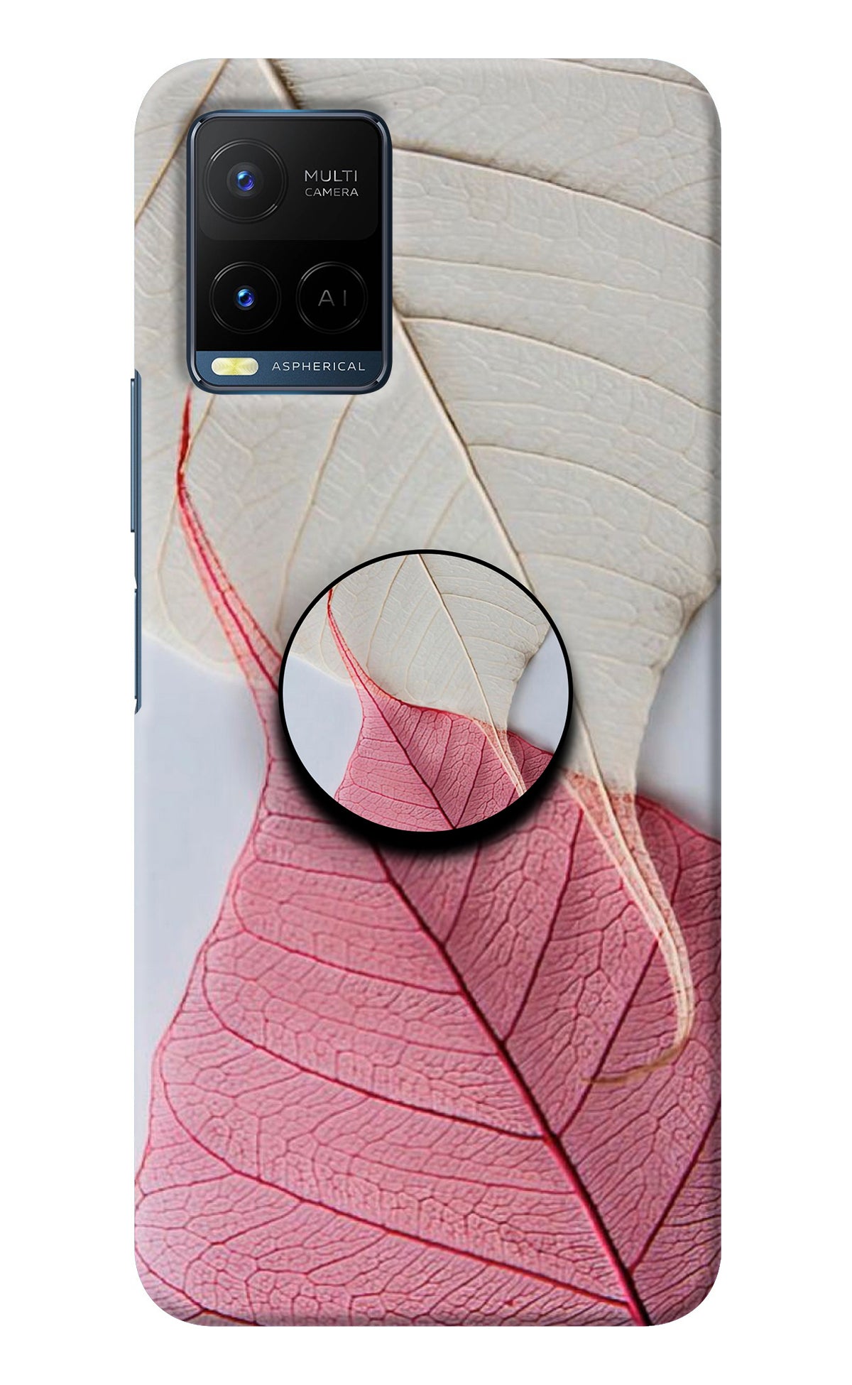 White Pink Leaf Vivo Y21/Y21s/Y33s Pop Case