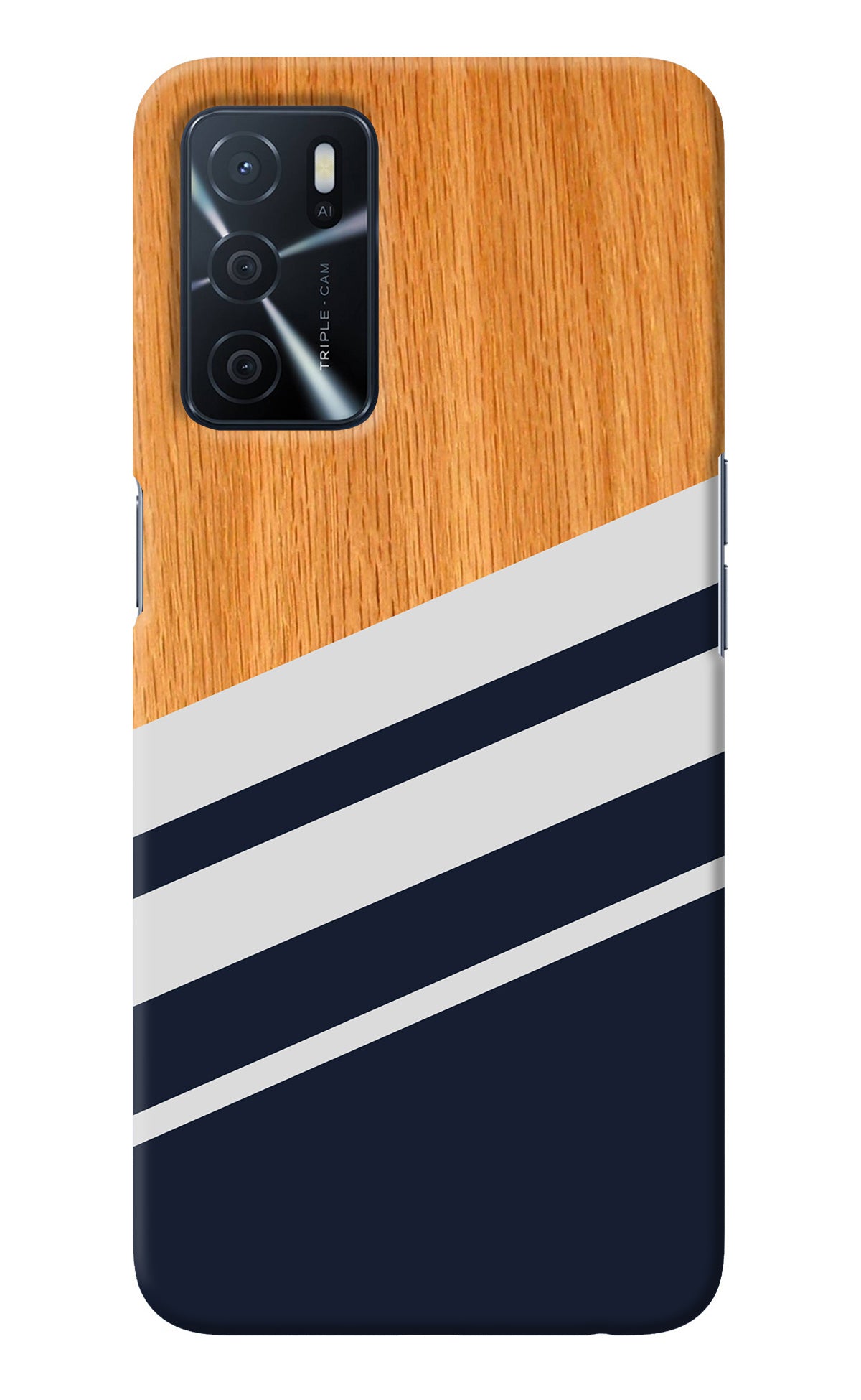 Blue and white wooden Oppo A16 Back Cover