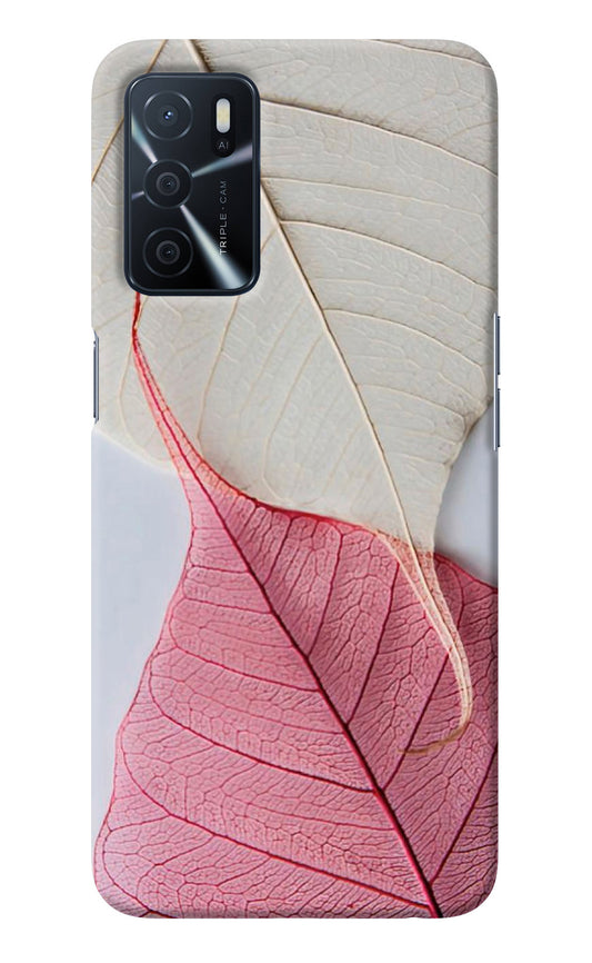 White Pink Leaf Oppo A16 Back Cover