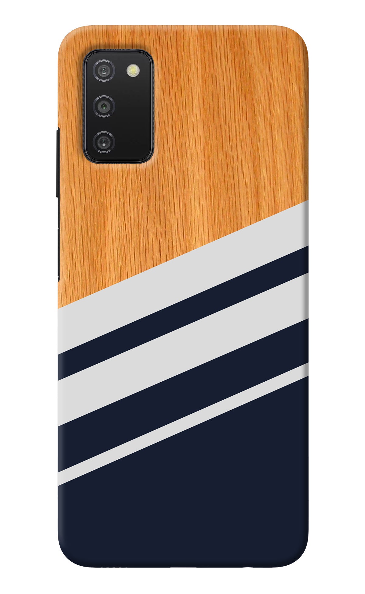 Blue and white wooden Samsung A03s Back Cover