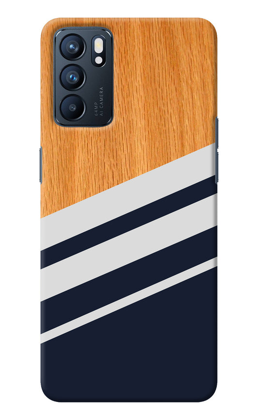 Blue and white wooden Oppo Reno6 5G Back Cover