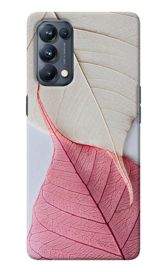 White Pink Leaf Oppo Reno5 Pro 5G Back Cover