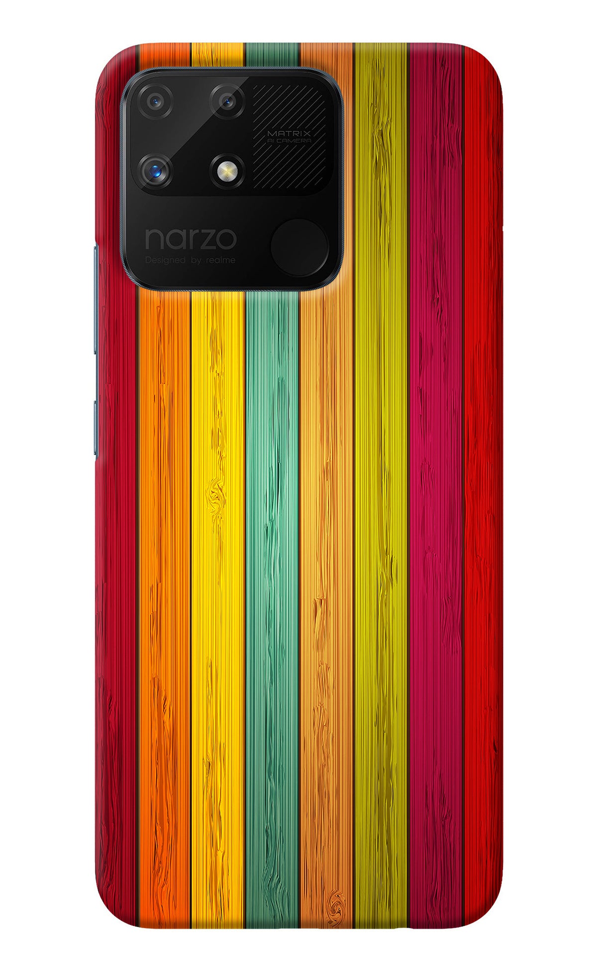 Multicolor Wooden Realme Narzo 50A Back Cover