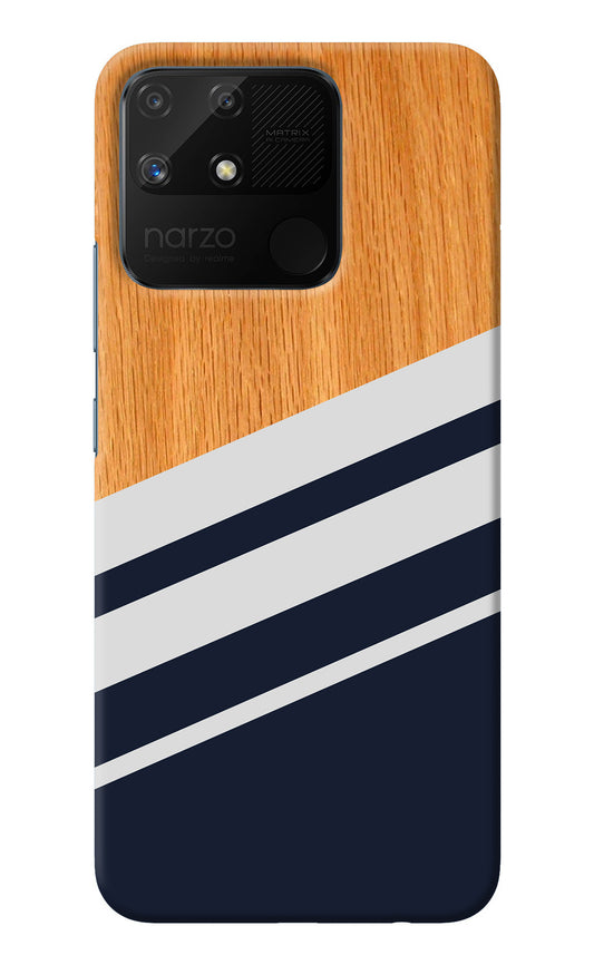 Blue and white wooden Realme Narzo 50A Back Cover