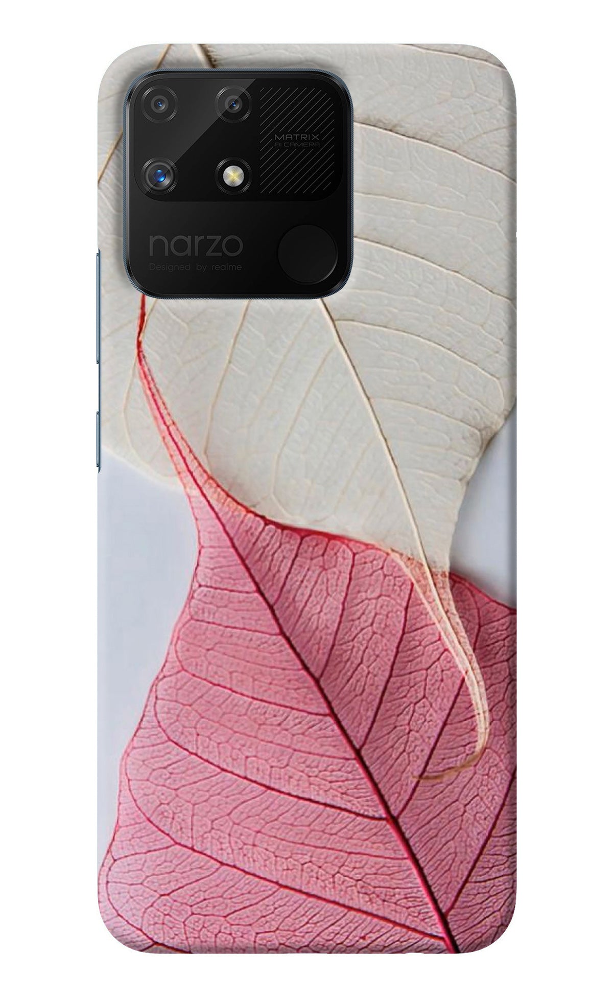 White Pink Leaf Realme Narzo 50A Back Cover