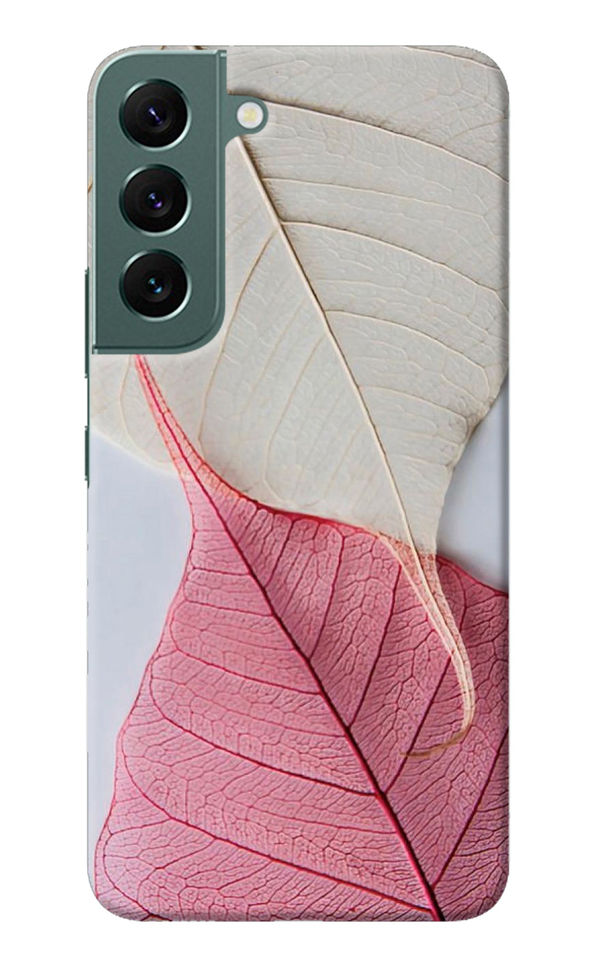 White Pink Leaf Samsung S22 Back Cover