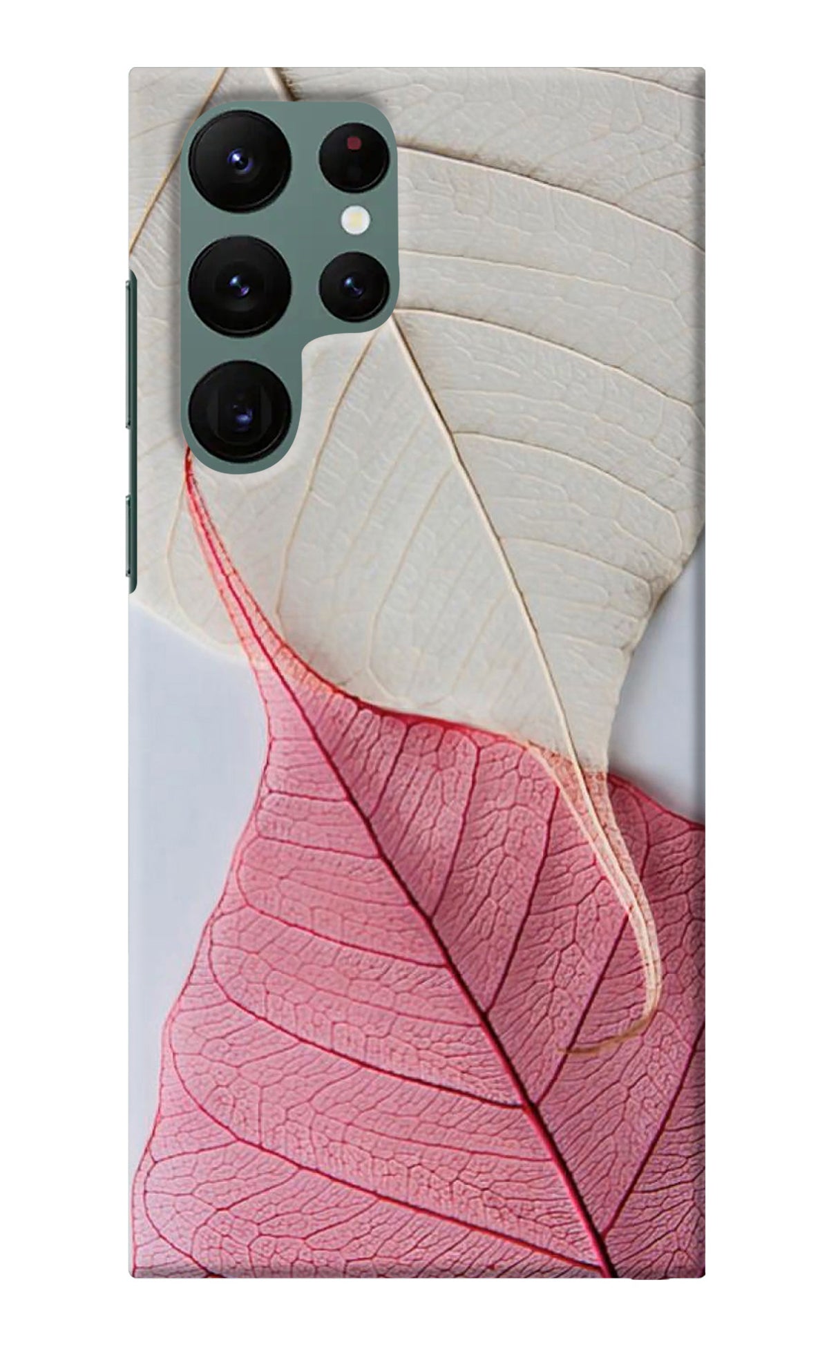 White Pink Leaf Samsung S22 Ultra Back Cover
