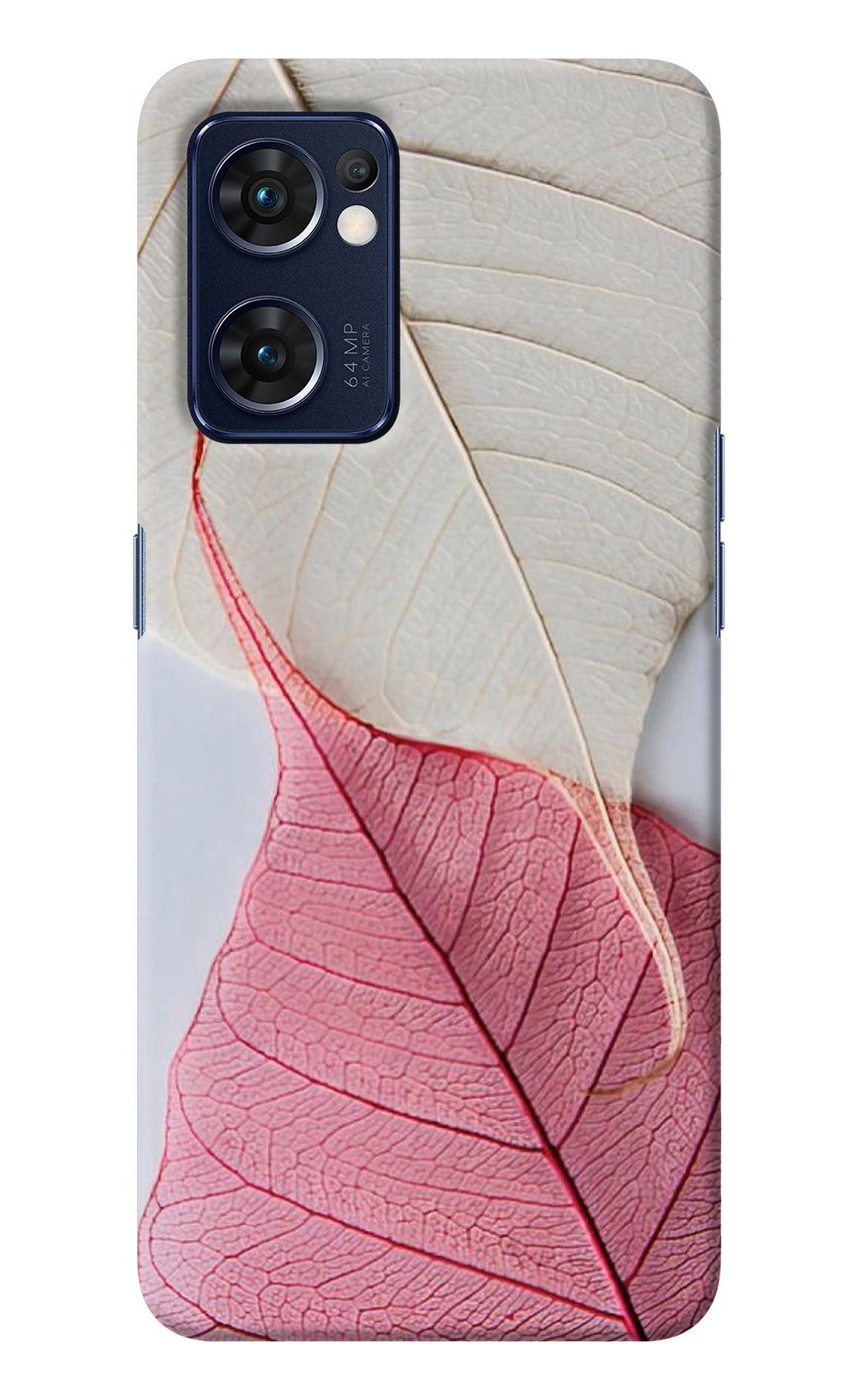 White Pink Leaf Oppo Reno7 5G Back Cover