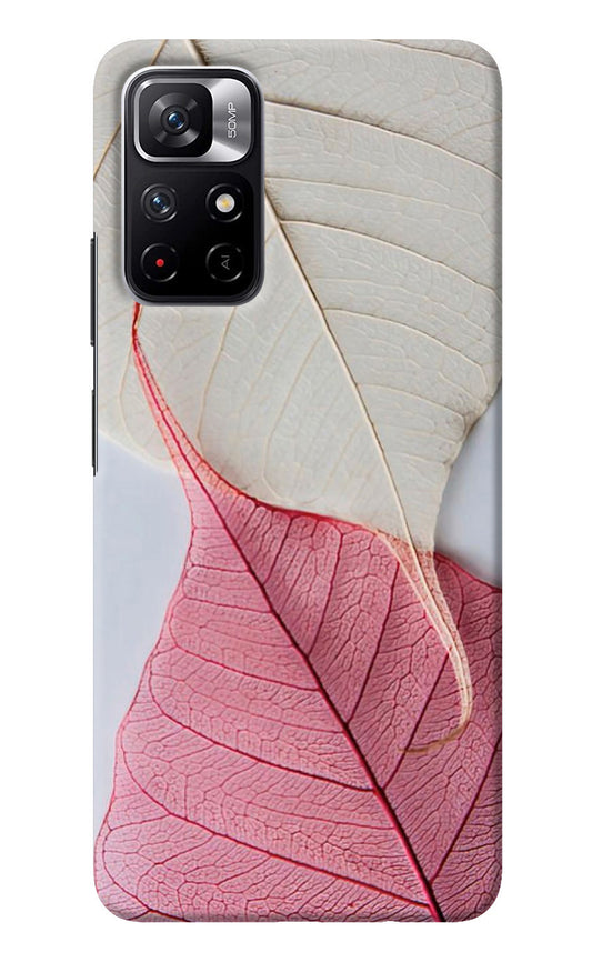 White Pink Leaf Poco M4 Pro 5G Back Cover