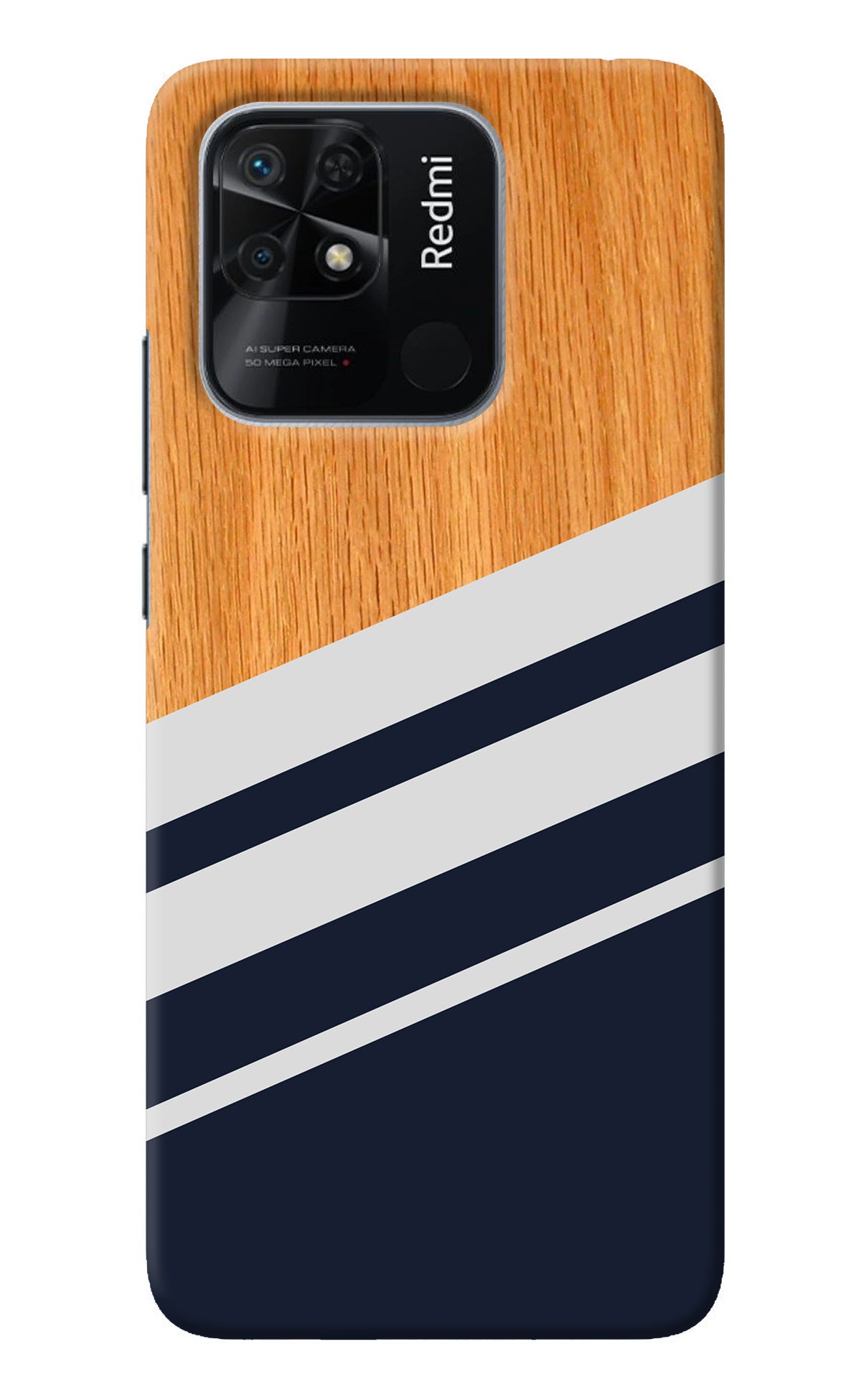 Blue and white wooden Redmi 10/10 Power Back Cover