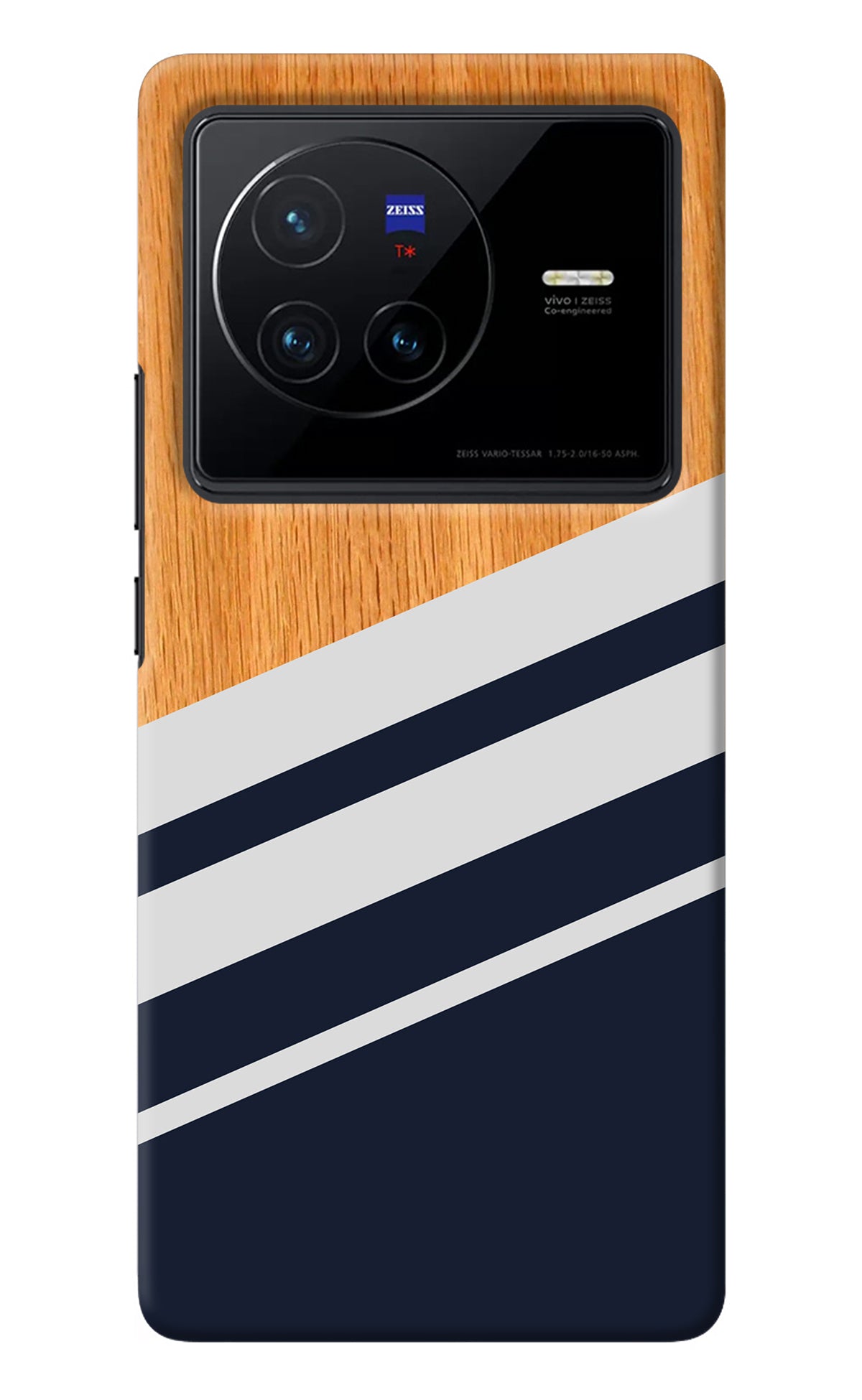 Blue and white wooden Vivo X80 Back Cover